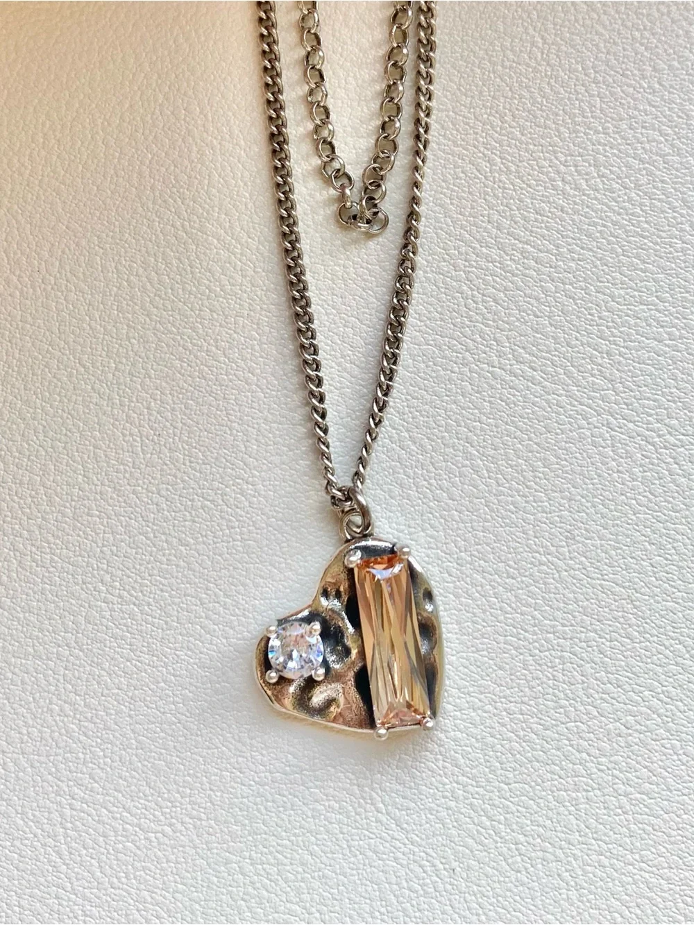 Silver Heart Pendant Necklace with Champagne Crystal Accent